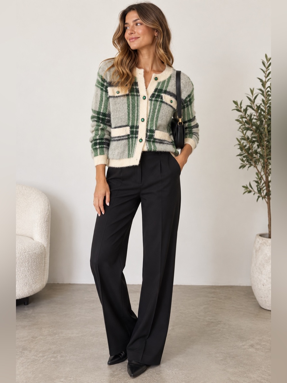Industry Plaid Cardigan Sweater